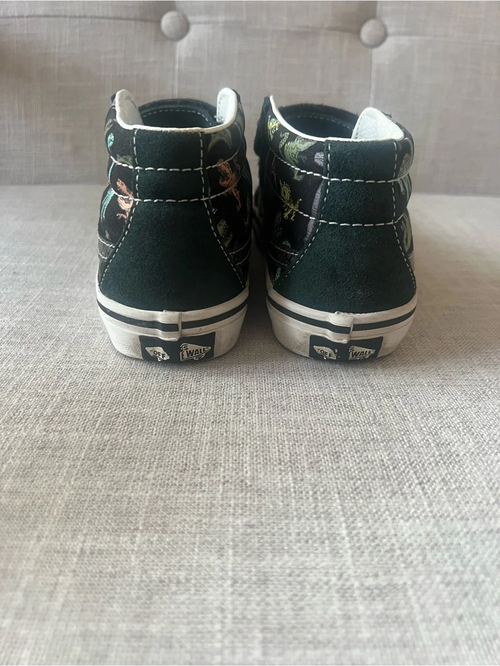 Vans Dark Green sneakers, Kids 3, dinosaur Velcro High-Top skater streetwear
